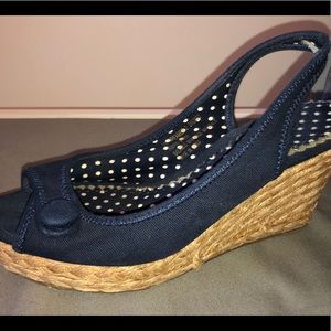 Espadrilles wedge shoes. Navy blue